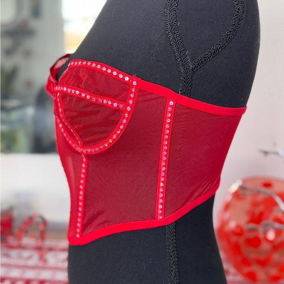 VALENTINES DAY PERFECTION Bone in Sequin Corset Underwire Structured Red SZ Med - Picture 4 of 7